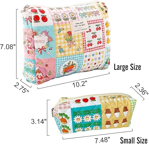 Miniatura 8 de Bonita bolsa de maquillaje acolchada de algodón floral, bolsa de maquillaje grande, bolsa de almacenamiento para oficina, universidad, escuela,