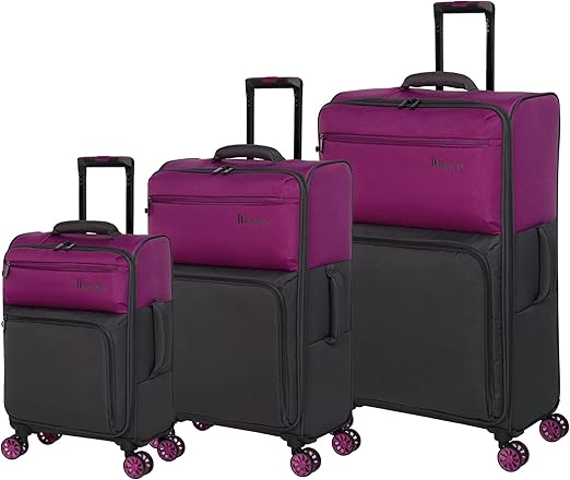 review it luggage Duo-Tone 3 Piece Softside 8 Wheel Spinner Set, Fuschia Red/Magnet, 3 count