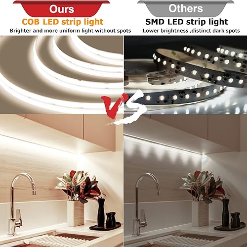 Miniatura 2 de COB - Tira de luz LED blanca de 16.4 pies, tira de luz LED regulable de 4000 K, blanco neutro brillante, CRI92+, 0.315 in de ancho, cinta LED