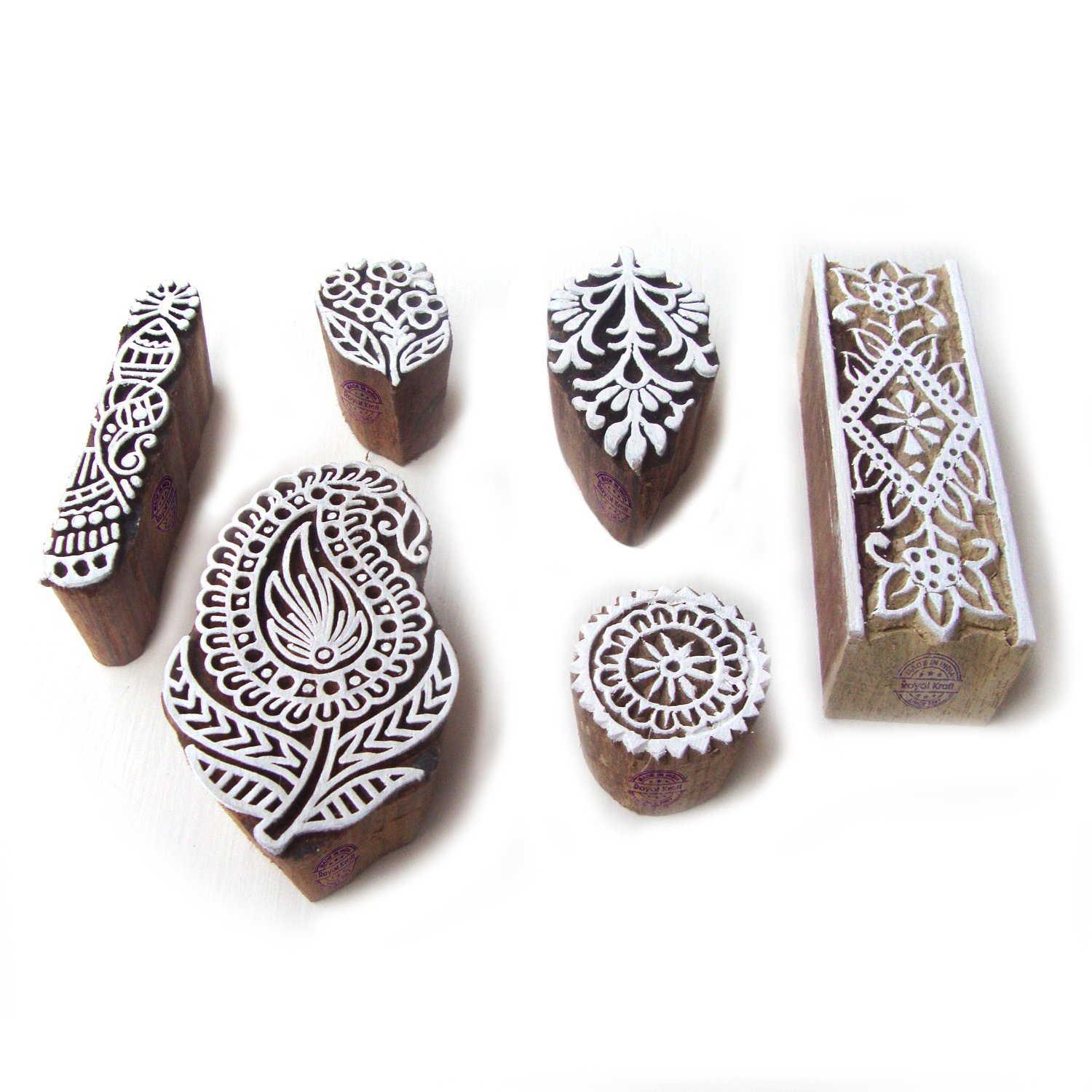 Contemporary Paisley and Leaf Designs Wood Blocks for Printing (Set of 6)