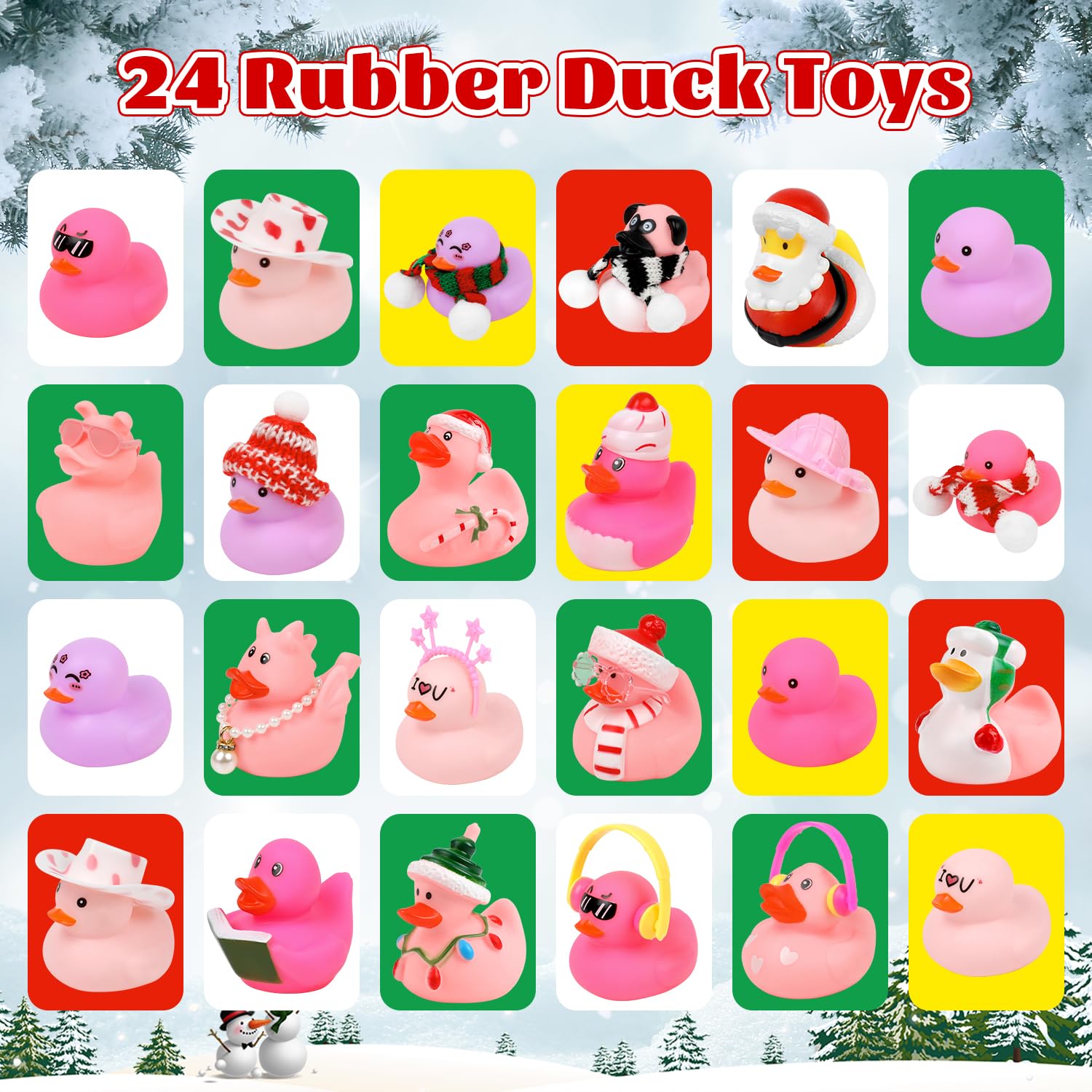 JOFONY Advent Calendar 2025,Pink Rubber Duck Advent Calendar 2025,24 Days Christmas Countdown Gift with 24 Rubber Ducks Bath Toys for Toddler Boys Girls Xmas Gifts - Image 3