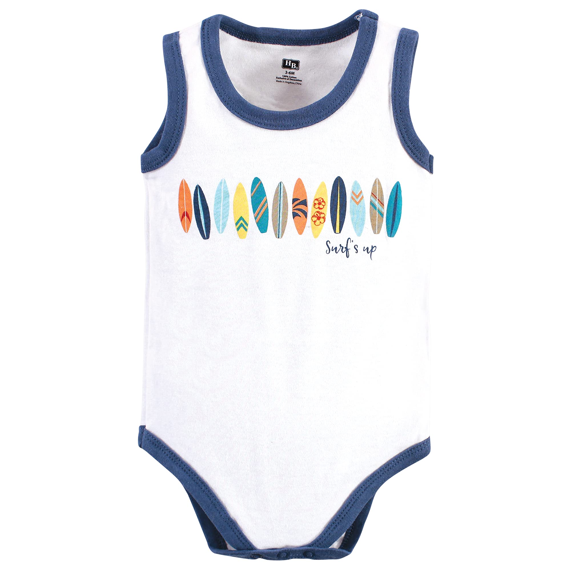 Hudson Baby Unisex Baby Cotton Sleeveless Bodysuits, Surfer Dude, 0-3 Months