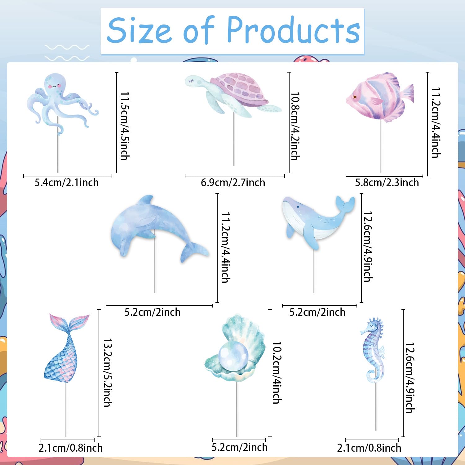 Wxiben Under the Sea Party Decorations - 48PCS Ocean Animal Cupcake Toppers Under the Sea Party Cake Topper Decorations Cartoon Mermaid Tail Octopus Turtles Under the Sea Baby Shower Decor Supplies