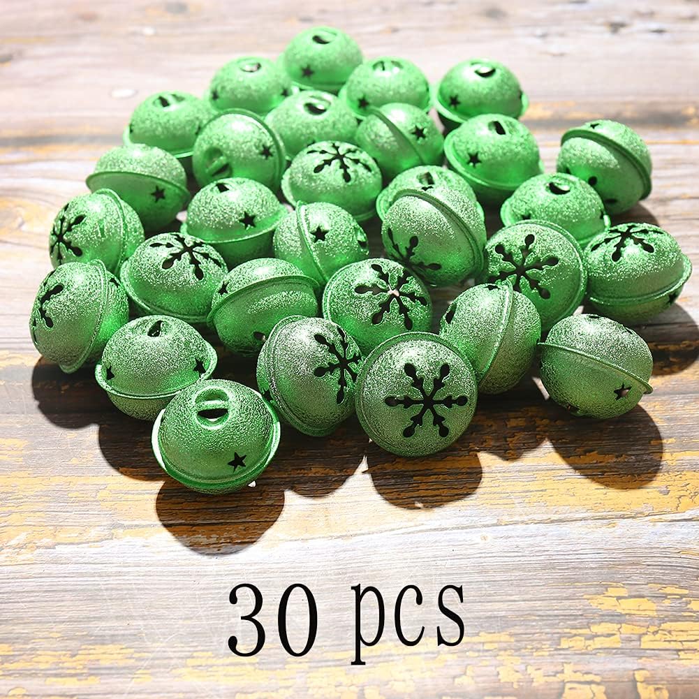 Christmas Bells 32 Pieces Jingle Bells with Snowflake Cutout 1.6 Inch/ 40 mm Christmas Craft Bells for Trees and Home Decorations (Green) image 2