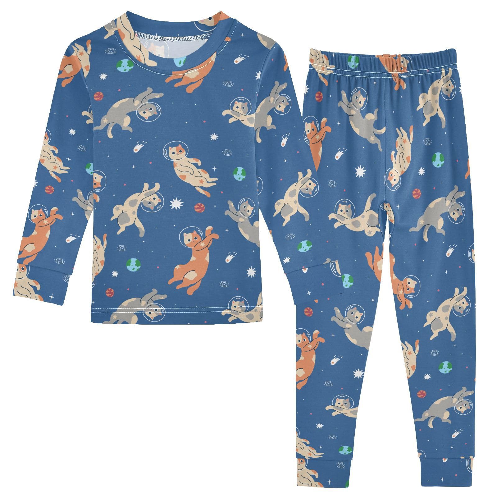 JHKKU Space Cats Pajamas Set Cotton 2 Piece Soft Comfy Pjs Long Sleeve Lounge Sleepwear 8Y