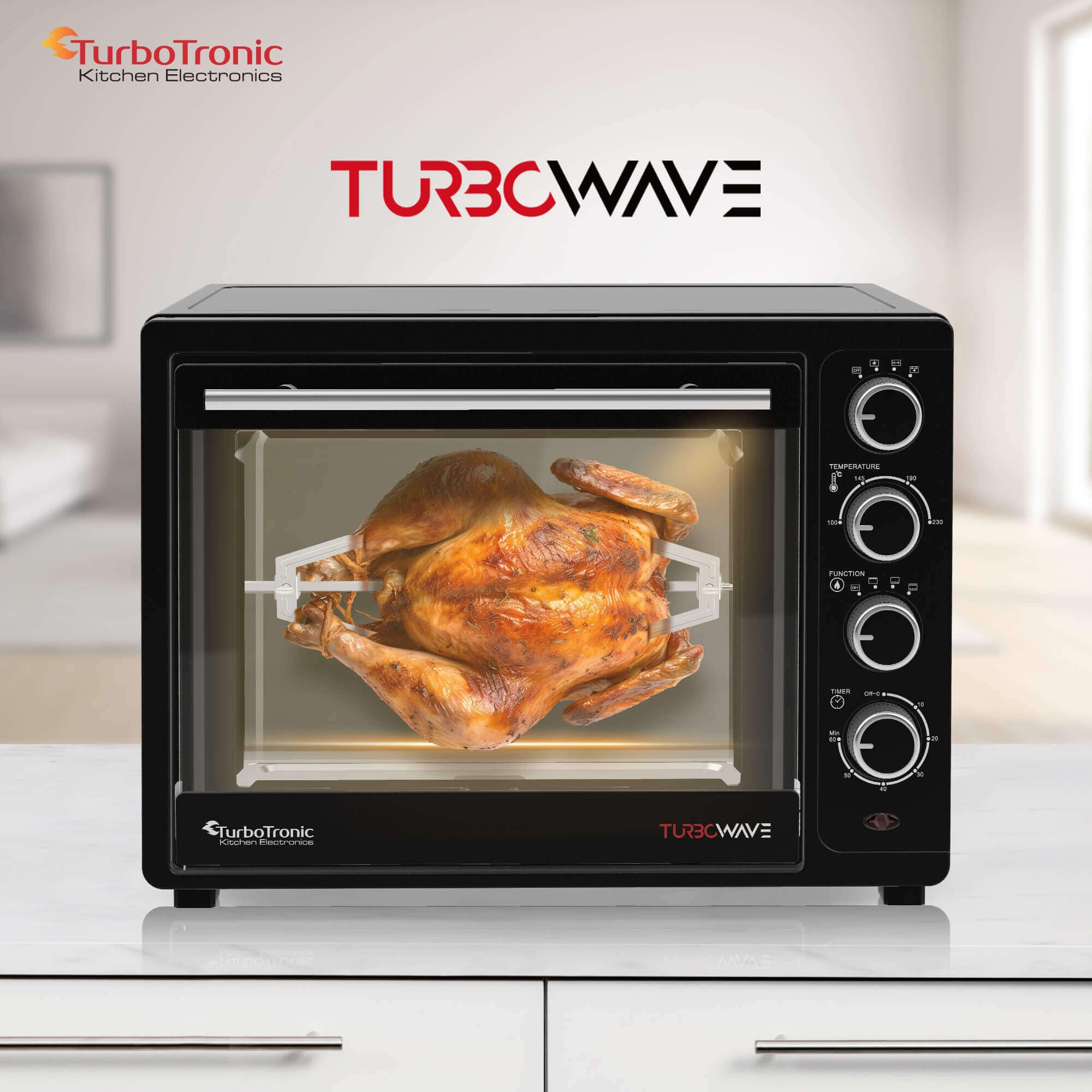 TurboTronic Horno de Convección 35L 1600W con Asador Giratorio, Sobremesa Compacto, 2 Bandejas