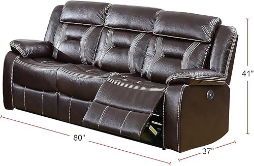 Miniatura 2 de Poundex Sofá eléctrico de cuero sintético marrón oscuro