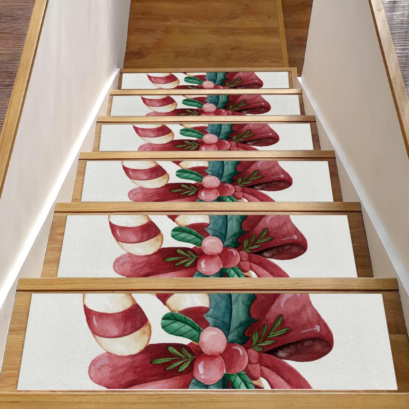 Peldaños para escaleras de Navidad acuarela alfombrillas antideslizantes 15 uds