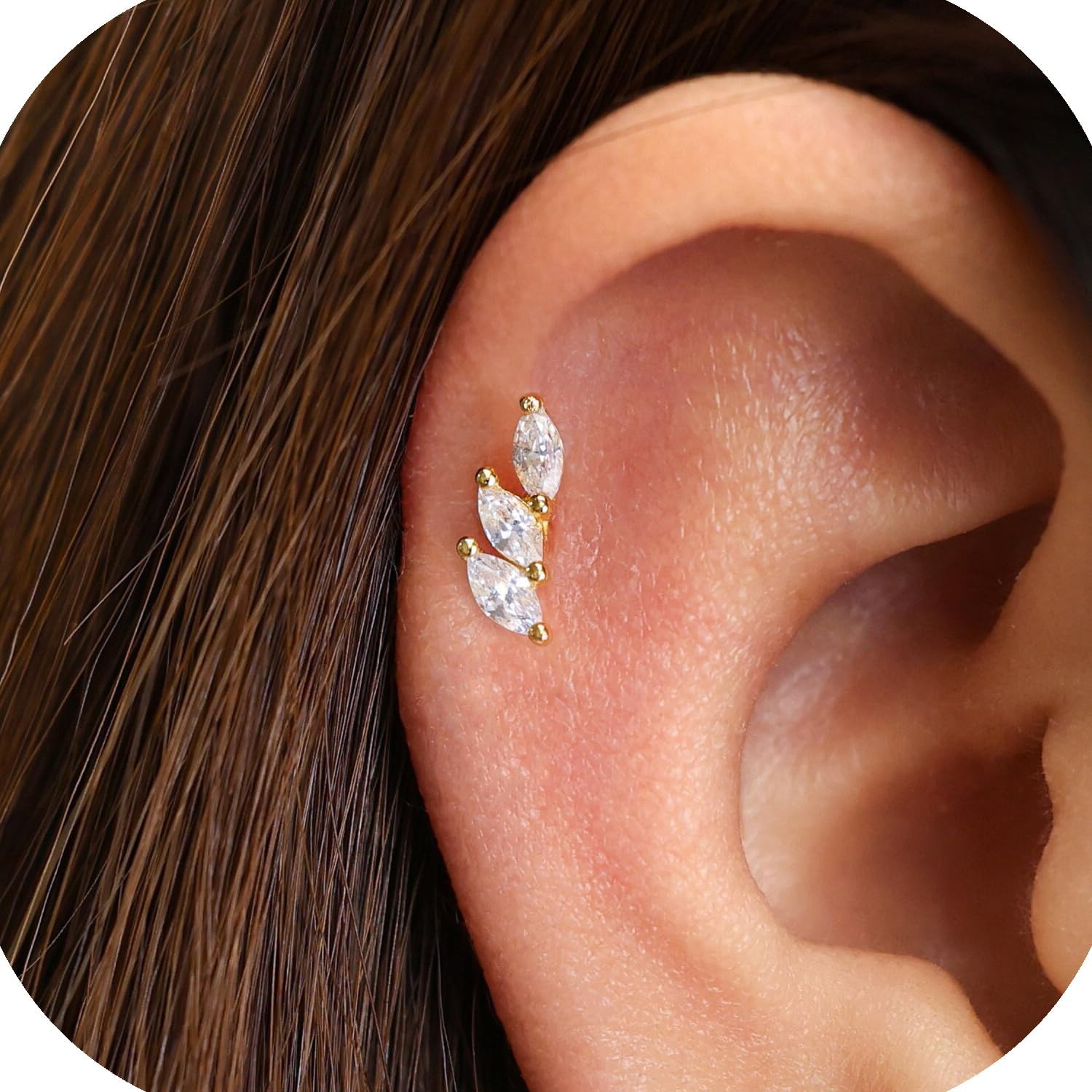 925 Sterling Silver Gold Screw Back Stud Earrings for Women/Girls, Helix Cartilage Tragus Earlobe Conch Piercing Jewelry,20 Gauge,Trio/Bar/Pearl/Butterfly/Leaf/North Star/Flower/Clover/Heart