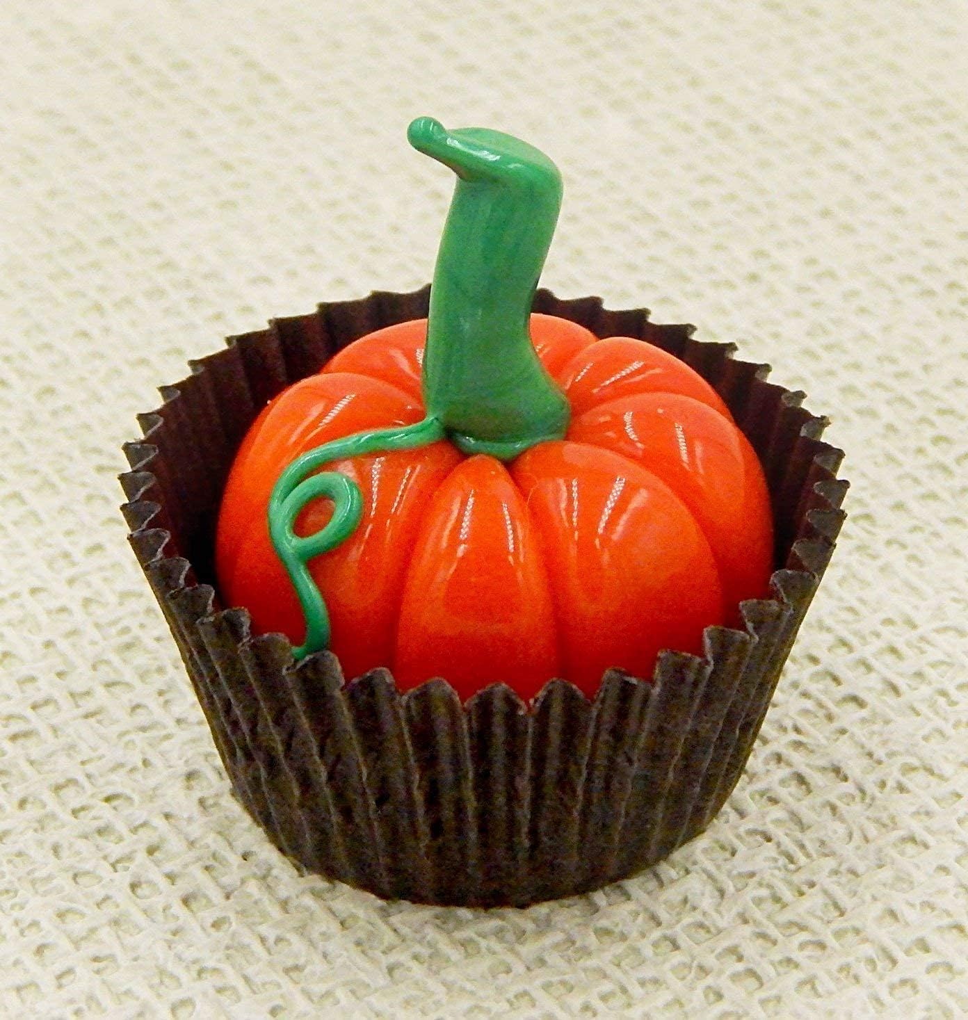 Pumpkin Art Glass Chocolate Halloween Handmade Gift Seasonal Gourd Table Décor Fall Autumn (Orange, Pumpkin) (Orange Pumpkin)