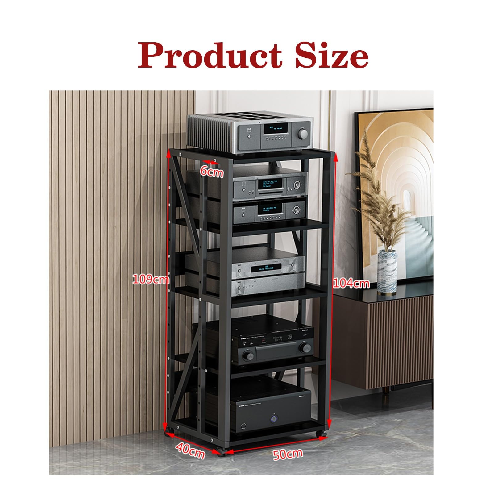 Mobiletto Hi Fi A 5 Ripiani Regolabili - Legno E Acciaio Per Casa/Ufficio - Foto 6