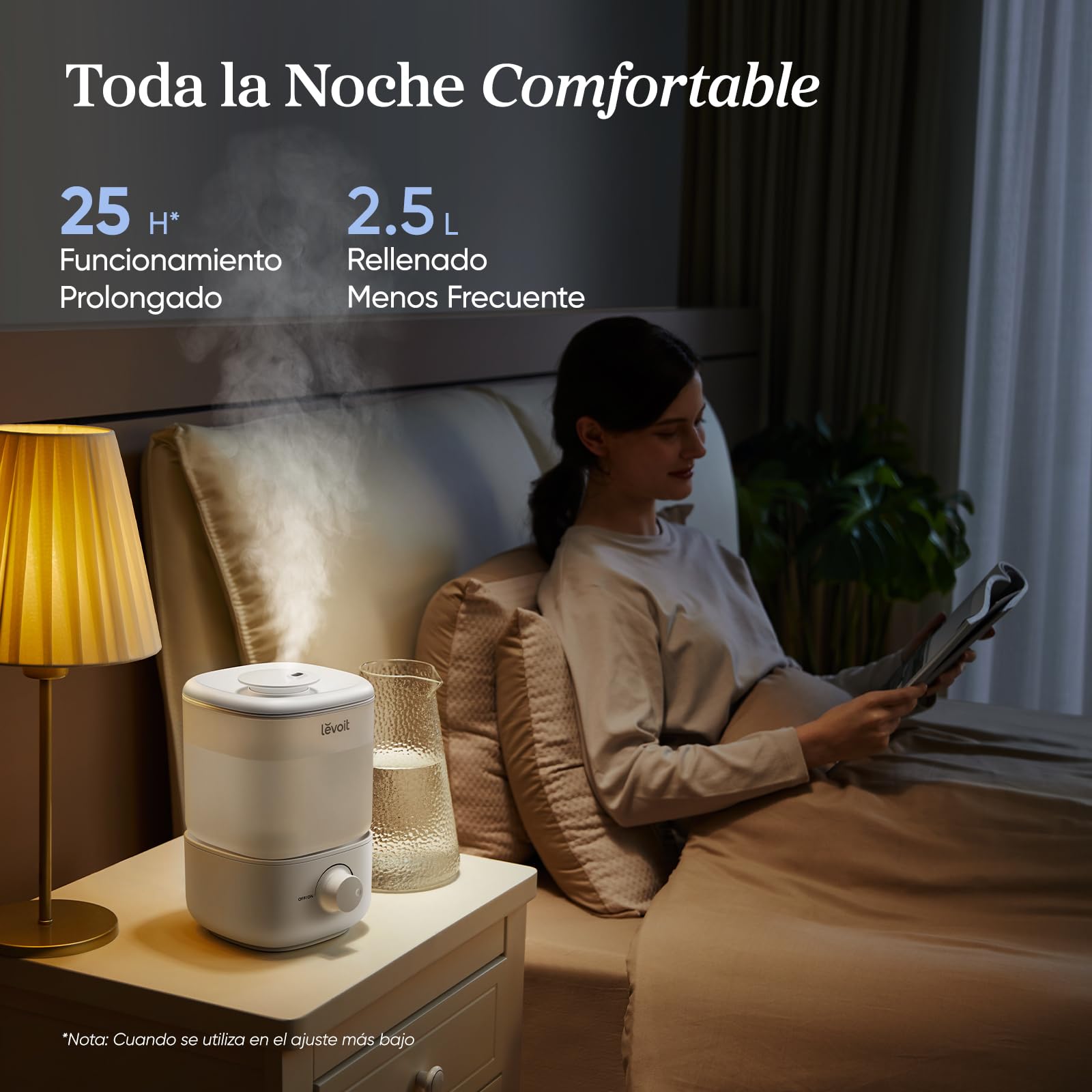 LEVOIT Humidificador Bebés, 2,5L Hasta 25H para Dormitorio, 23dB Silencioso Humidificador de aire para Bebés y Plantas, 17W, Boquilla Giratoria de 360°, Apagado Automático, sin BPA