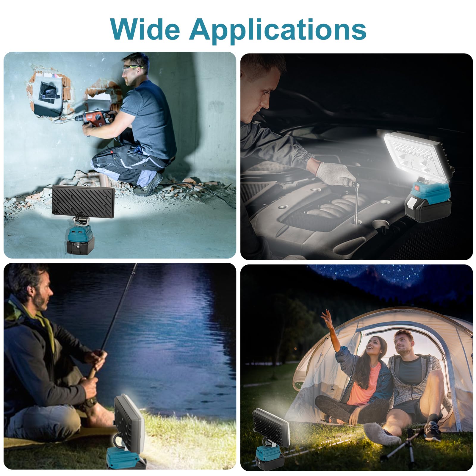 Mucek Acculamp voor Makita 18 V, 100 W, 8000 lumen, draadloze led-werklamp, 8 inch accu, bouwspot met 2 USB-opladen, 2 helderheidsinstellingen, draagbare schijnwerper (geen accu