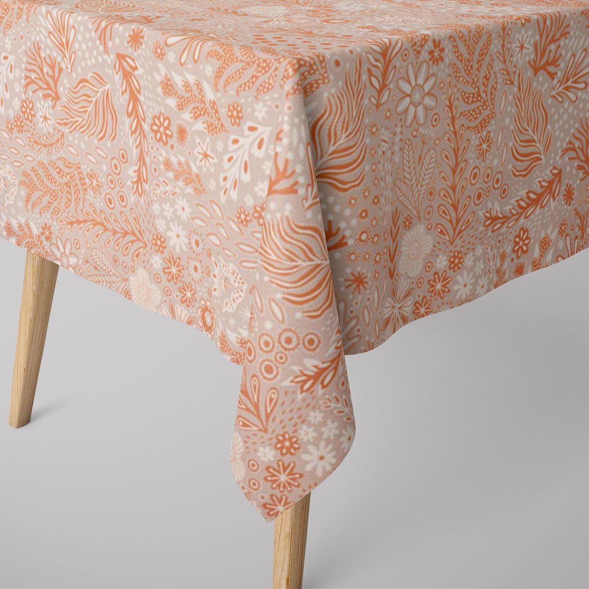 Nappe en coton anti-ternissement fleurs et herbes grises 90x90
