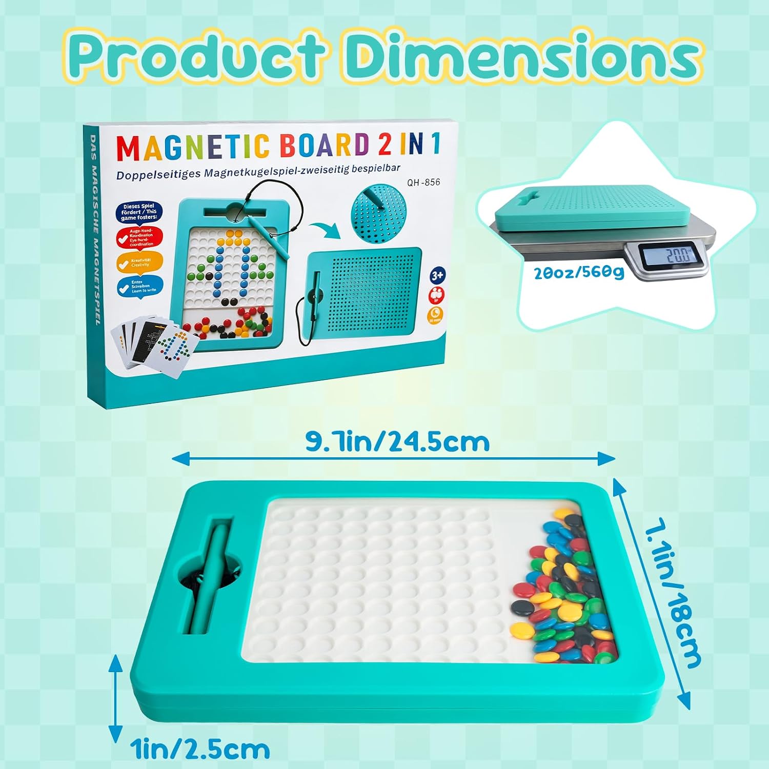 2-in-1 Double-Sided Magnetic Drawing Board for Kids& Toddlers Magnet Doodle Board with Beads, Magnetic Tablet Toy for Airplane & Car Ride Activities for Kids