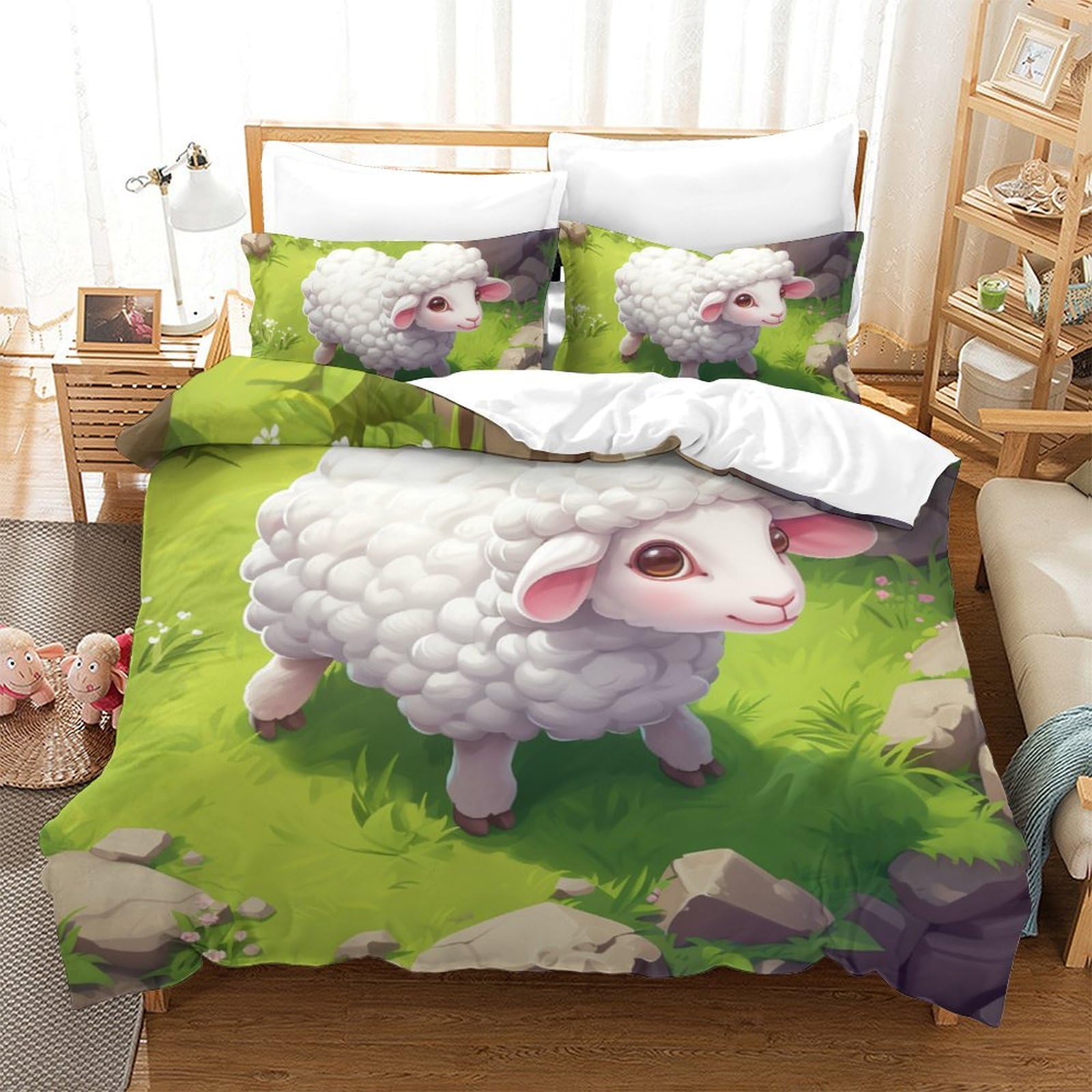 Housses de couettes moutons 3D microfibre douce anti-plis lit double 200x200