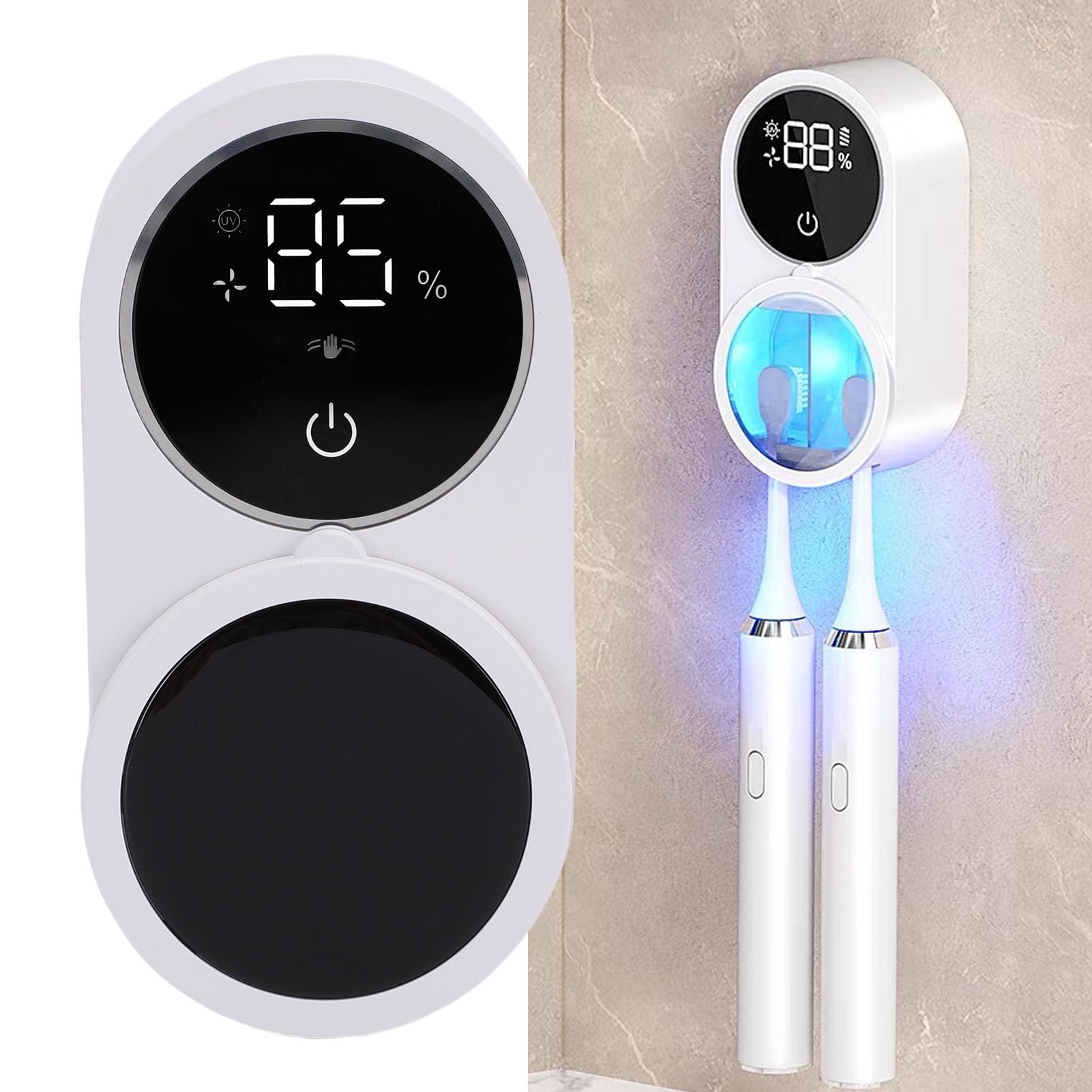 Porta spazzolini da denti con sensore intelligente, design igienico, facile installazione, ideale per il bagno e i viaggi, con tecnologia UV. (WHITE)