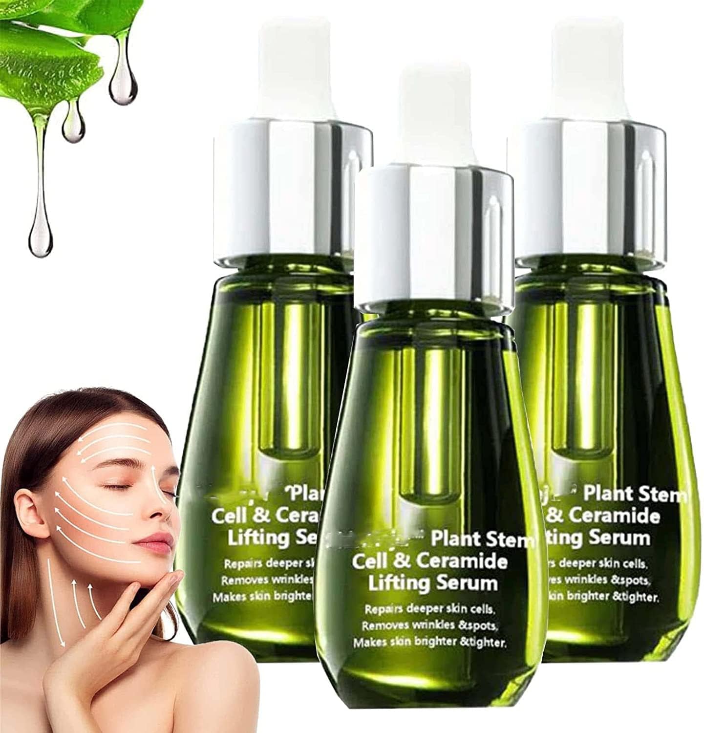 Skinreju Plant Stem Cell & Ceramide Lifting Serum,Youth Renew Ceramide Collagen,Collagen Boost Anti-Aging Anti Wrinkle Serum for Woman (3pcs)