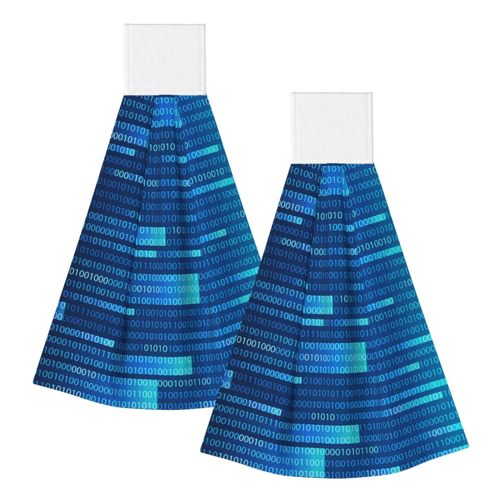 DOPKLNA Programmer Code Blue, 2 Pcs Hanging Coral Fiber Hand Towels for Bathroom, Absorbent Kitchen Towels