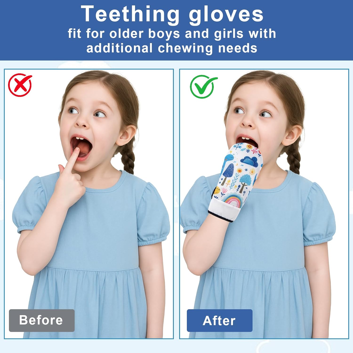 2 PCS Waterproof Sensory Chew Gloves, Anti-Biting Compression Gloves, Autism Gloves for ADHD Boys and Girls, Down Syndrome Sensory Mittens - Image 4