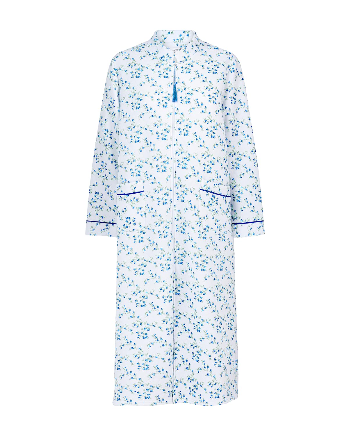 La Marquise Ladies 'Moonlit Tulip' Mock Quilt Zip Robe 67542 Blue M-L