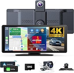 10.26" Wireless Carplay Screen 360 Rotation 4K Dash Cam Carplay & Android Auto Car Stereo Car Audio Receivers with 1080p Backup Camera GPS Navigation/Mirror Link/Voice Control/Siri
