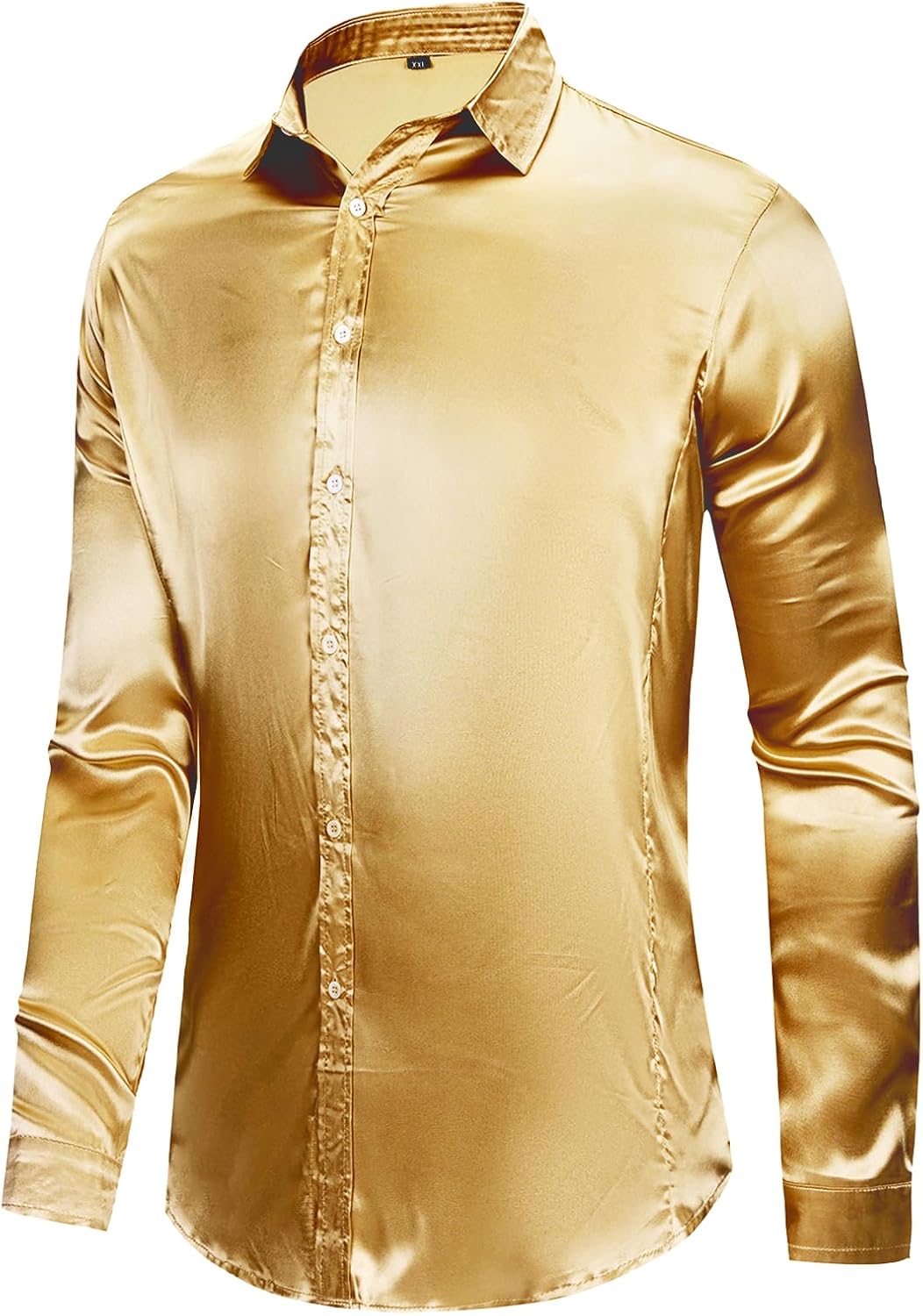 AOTORR Men's Luxury Shiny Silk Like Satin Button Up Dress Shirts Slim Fit Long Sleeve Nightclub Party Disco Prom Shirts - Image 3