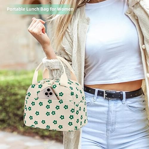 Miniatura 7 de LEDAOU Lonchera térmica para mujer, bolsa de almuerzo de pana, a prueba de fugas, para viajes, trabajo, picnic