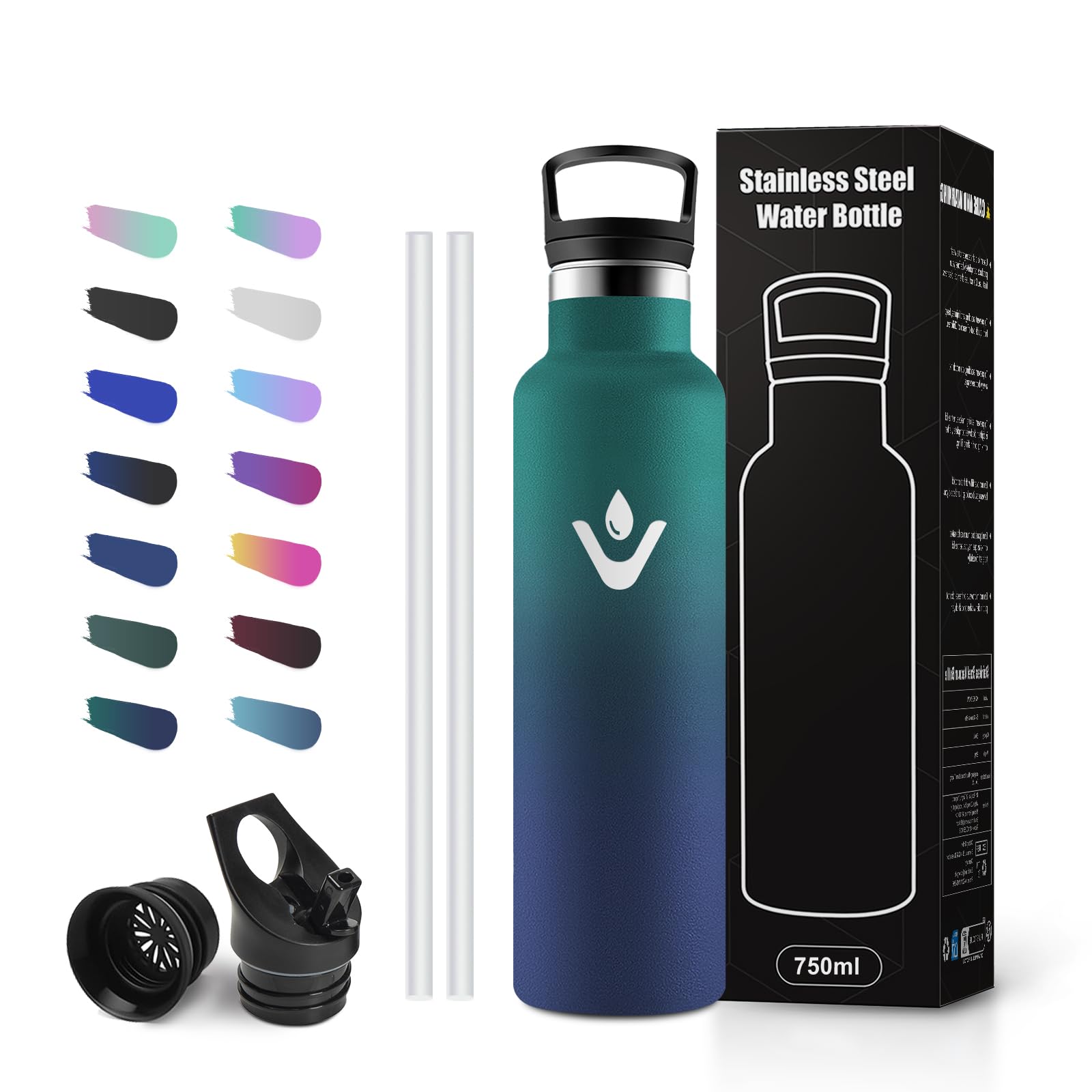 JAPORIA Thermos Flask 750 ml with Straw, Stainless Steel Drinking Bottle, Leak-Proof, BPA-Free, Suitable for Carbonated Drinks, Vacuum Insulated, Insulated Flask for Sports, Adults, School and Fizzy