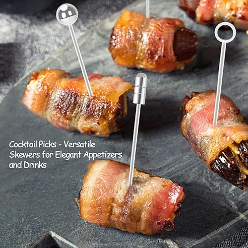 Miniatura 4 de I-MART Paquete de 40 palillos de cóctel de acero inoxidable con pinchos de Martini y olivas, palitos de metal reutilizables para bebidas,