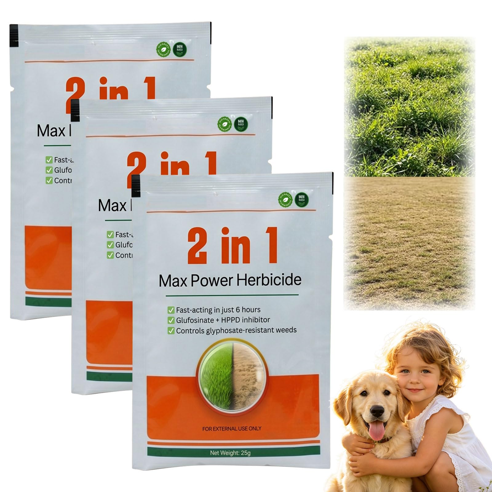 3Packs 2 in 1 Max Power Herbicide, Fast-Acting Herbicide Weed Killer with Glufosinate and HPPD Inhibitor, Controls Glyphosate-Resistant Weeds, Action Powerful Concentrated Reaching the Roots