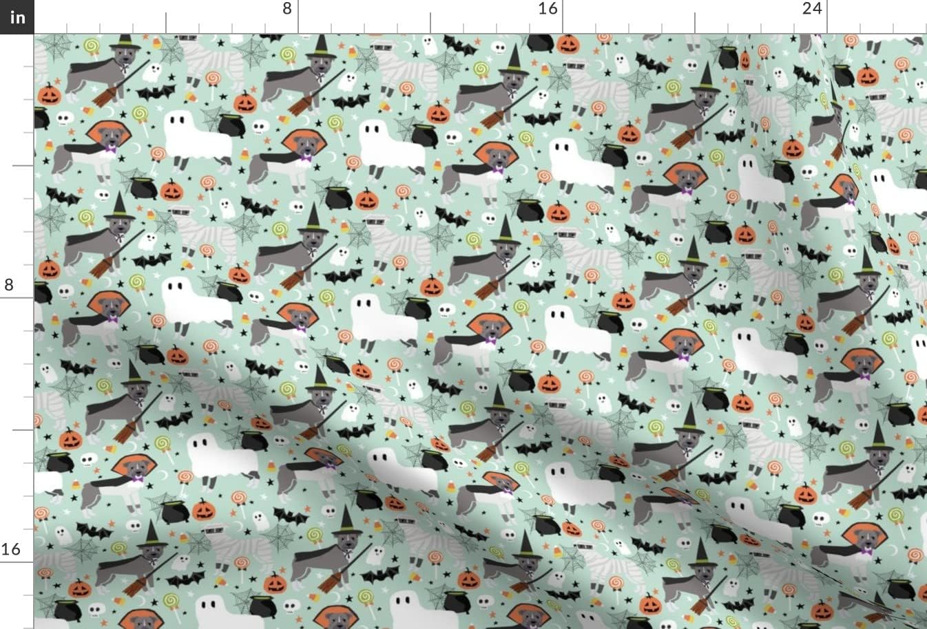 Spoonflower Fabric - Pitbull Halloween Costume Dog Vampire Ghost Light Dogs Fall Pets Breed Printed on Minky Fabric by The Yard - Sewing Baby Blankets Quilt Backing Plush