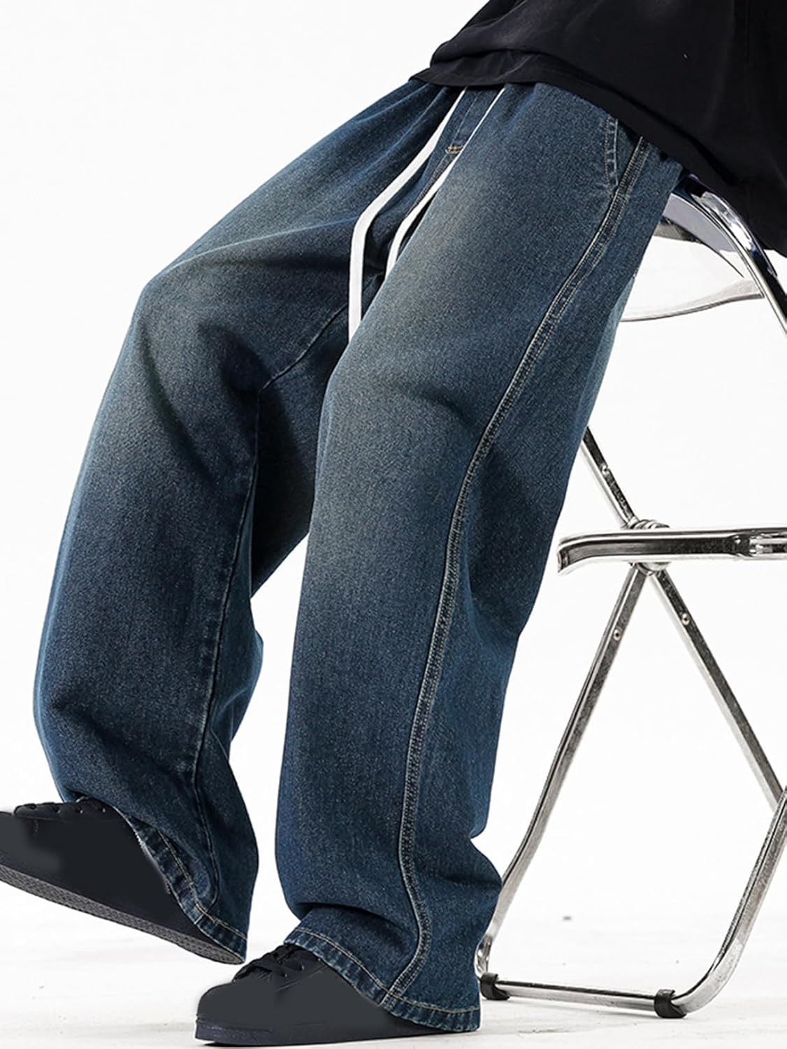 [lsjdln] デニムパンツ メンズ 裏起毛 あったか ボトムス ジーパン ワイド ルーズシルエット ストレート ロング丈 アメカ