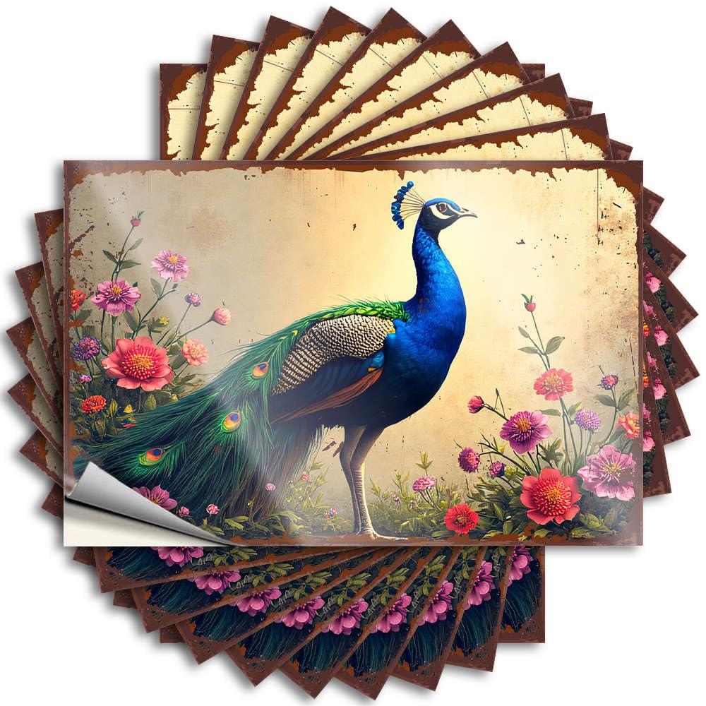 Mimosa Bar Decor Good Lettering Sticker - A Majestic Peacock Amidst Vibrant Flowers Removable Decal Cover Easy Peel for Hunting(6X9CM)