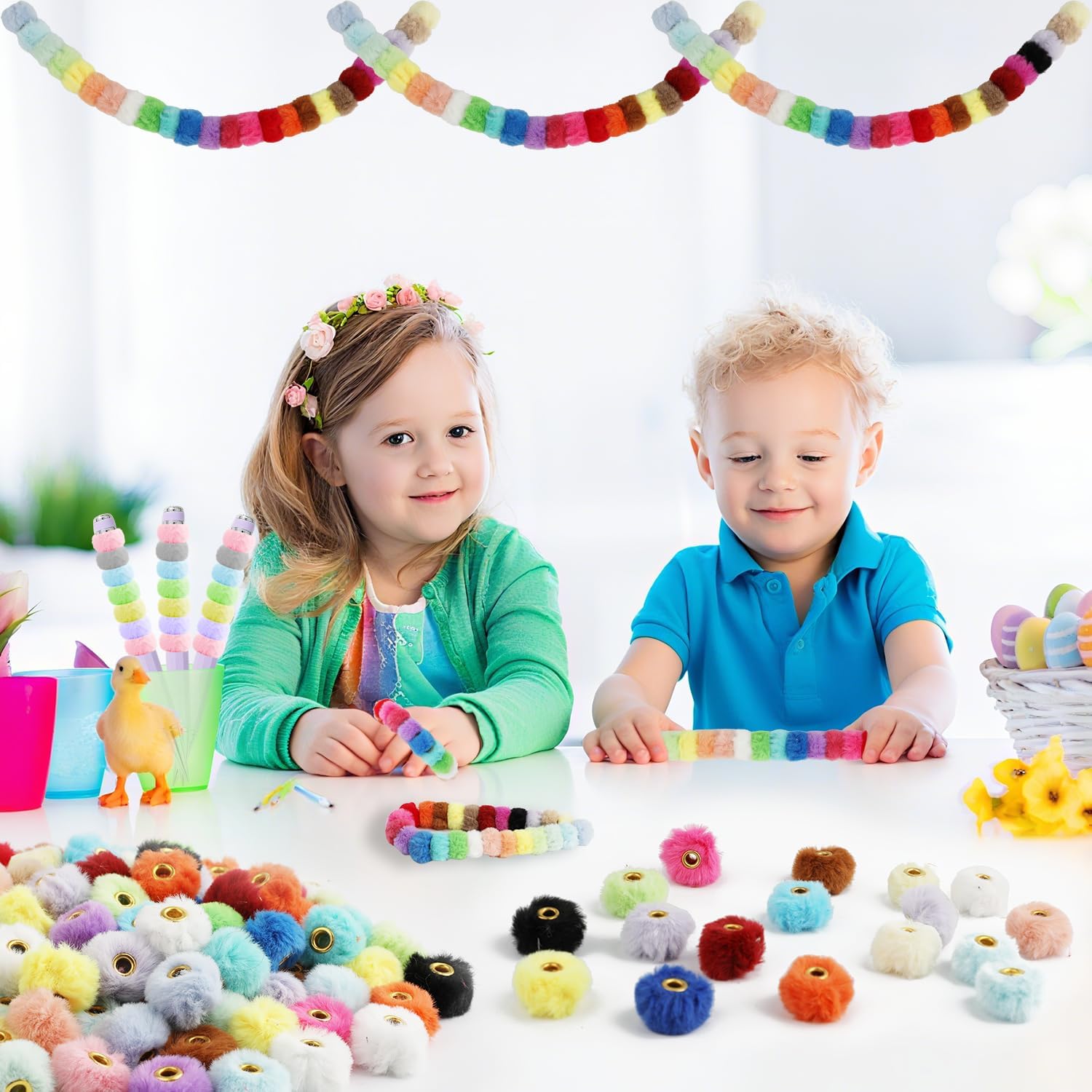 120 Pcs Fluffy Faux Fur Pom Pom Beads, Mlticolor Soft Fuzzy Poms for DIY Crafts, Jewelry, Keychains, Pens and Handicrafts, Bulk Multi-Colored Spacer Beads for Bracelets and Accessories(Color Random) - Image 3