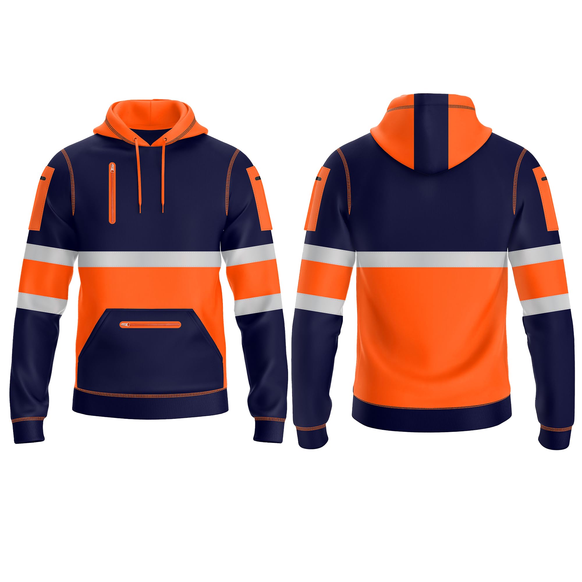 NOROZE Męska bluza z kapturem Hi-Viz szara taśma odblaskowa płaszcz bezpieczeństwa o wysokiej widoczności z 4 zamkiem błyskawicznym użytkowe kieszenie na telefon i gadżet bluza top kurtka rozmiar UK