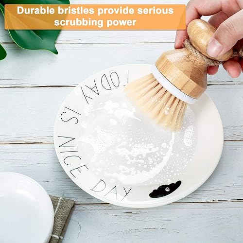 Miniatura 4 de Boao 3 piezas de bambú cepillo de limpieza de cocina de madera natural para limpiar platos, palma de bambú duradero, cepillo para el hogar y 1