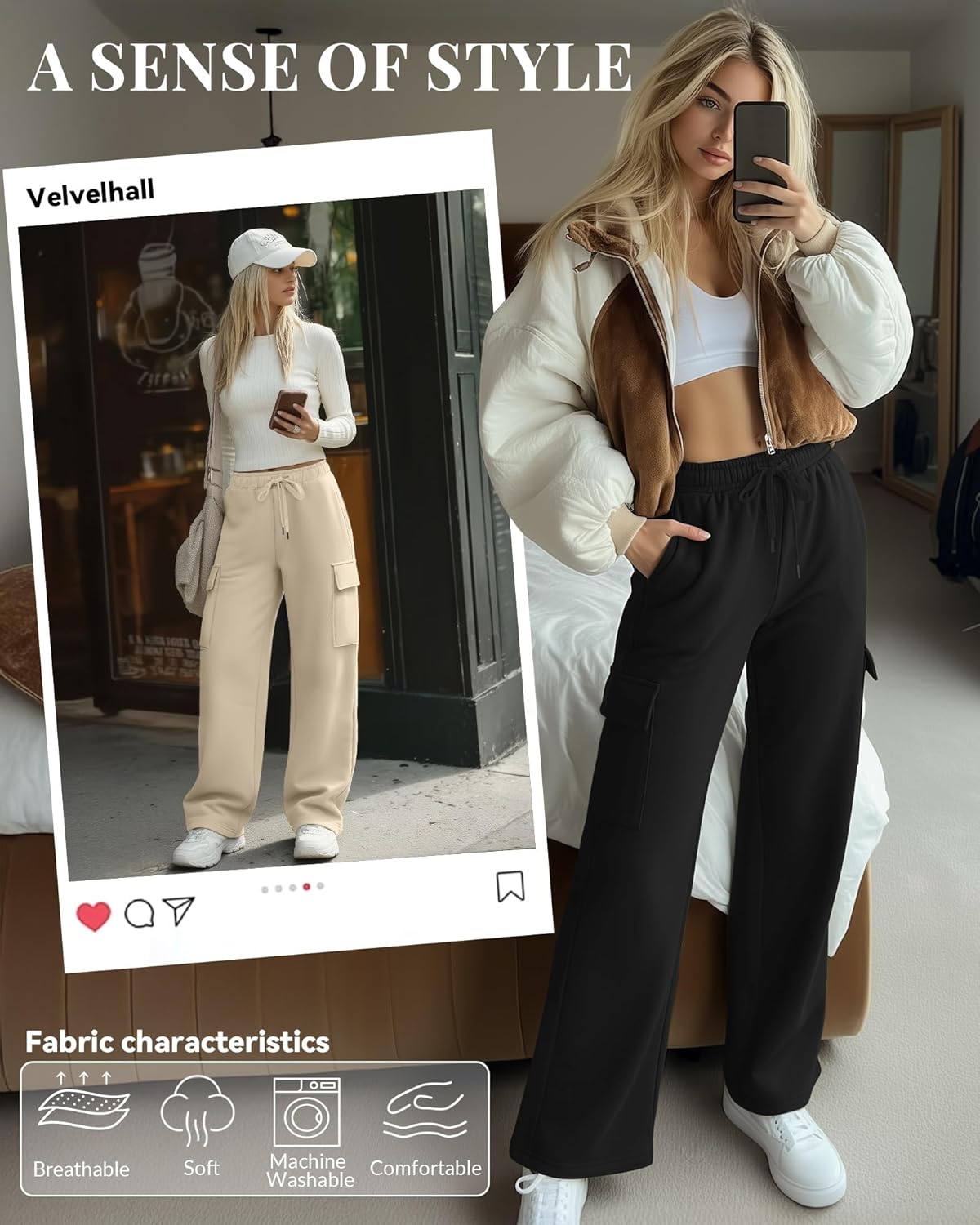 3 Pack Women's Cargo Sweatpants Wide Leg Baggy Elastic Drawstring Pants Casual Athletic Joggers with 4 Pockets - Image 5