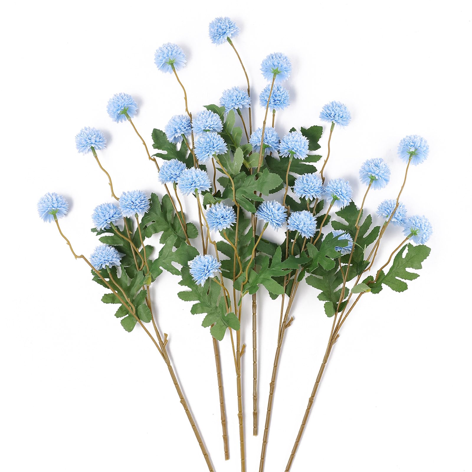 Photo 1 of mizii 6Pcs Blue Fake Silk Pompon Mum Artificial Flowers Bulk Small Faux Chrysanthemums with Stems Realistic Floral Decorations for Wedding DIY Bouquet Centerpieces Shower Vase Home Decor (Light Blue)