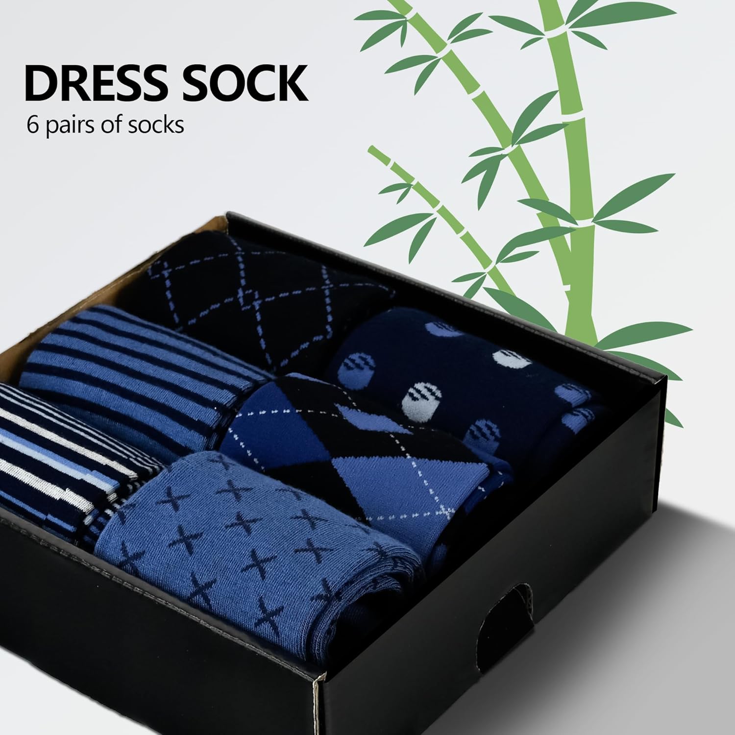 Mens Dress Socks Business Casual Pattern,6-Pairs Bamboo Crew Sock for Men Shoe Size 8-13 - Image 3
