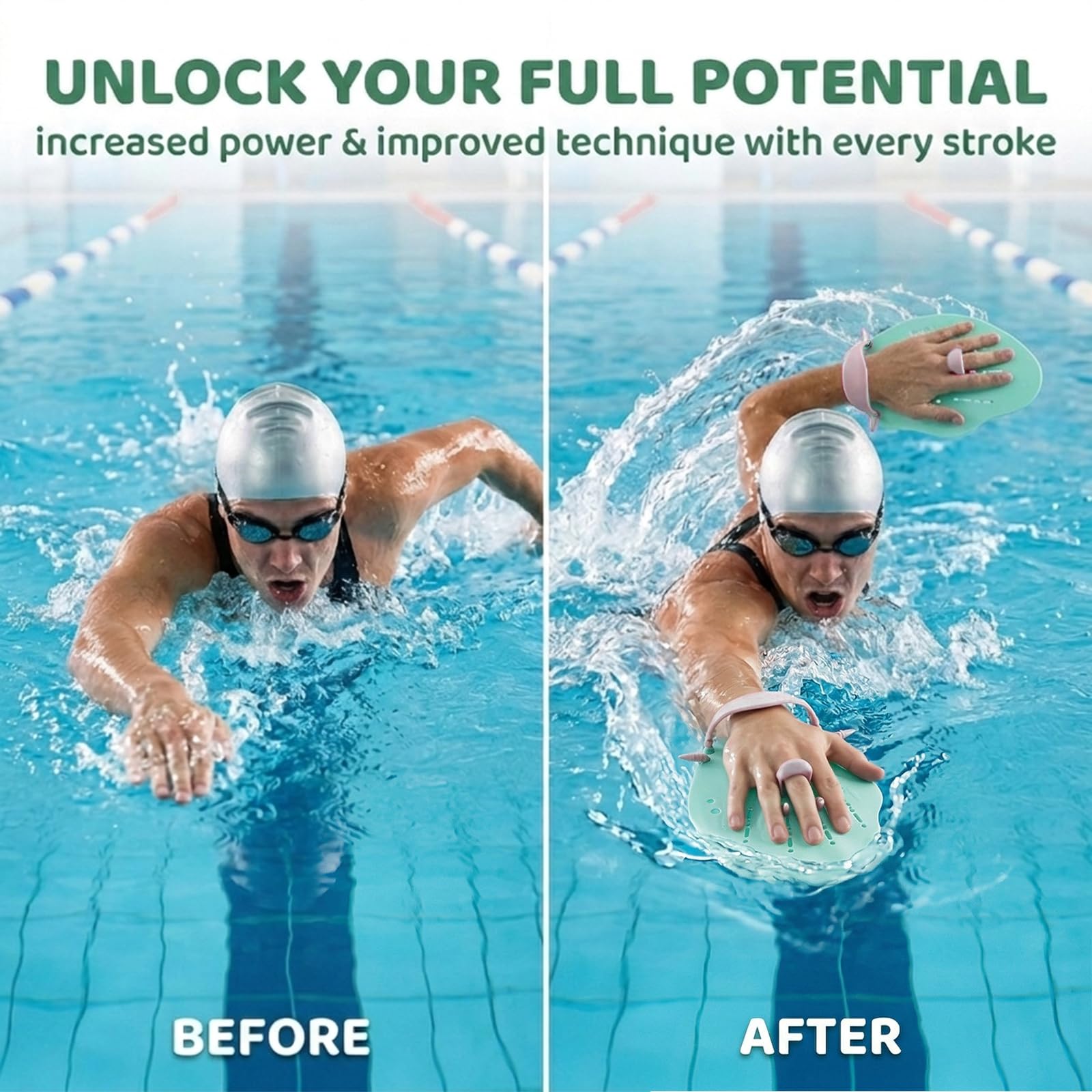 Palette Nuoto Piscina, 1 Coppia di Mano Paddles Nuoto, Swimmpaddel Adulti, Accessori per l'Allenamento