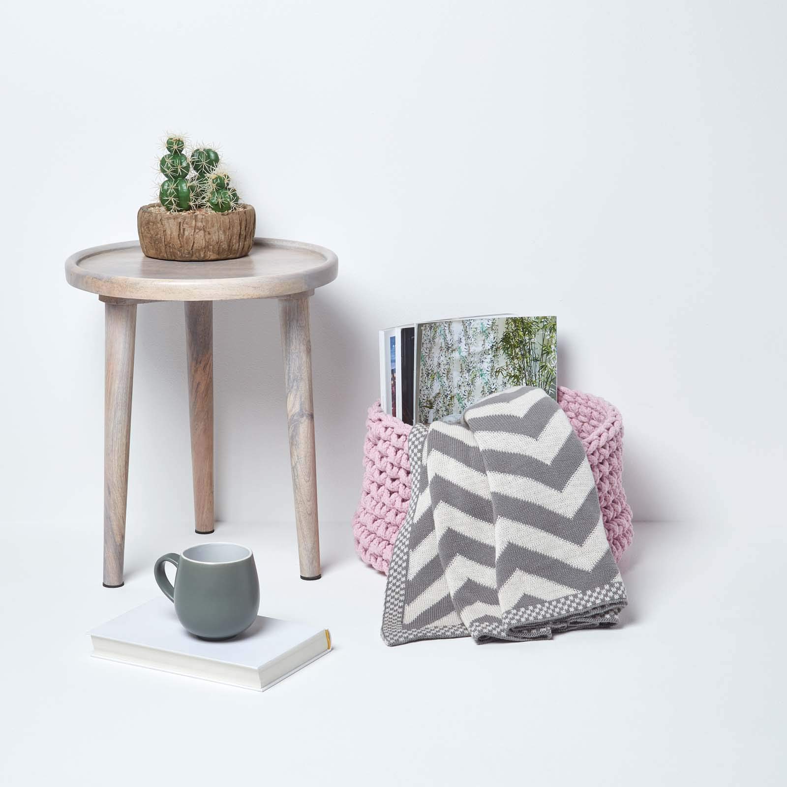 HOMESCAPES Petit Panier de rangement rond tressé en tricot Rose pastel 100% coton - 37 x 21 cm