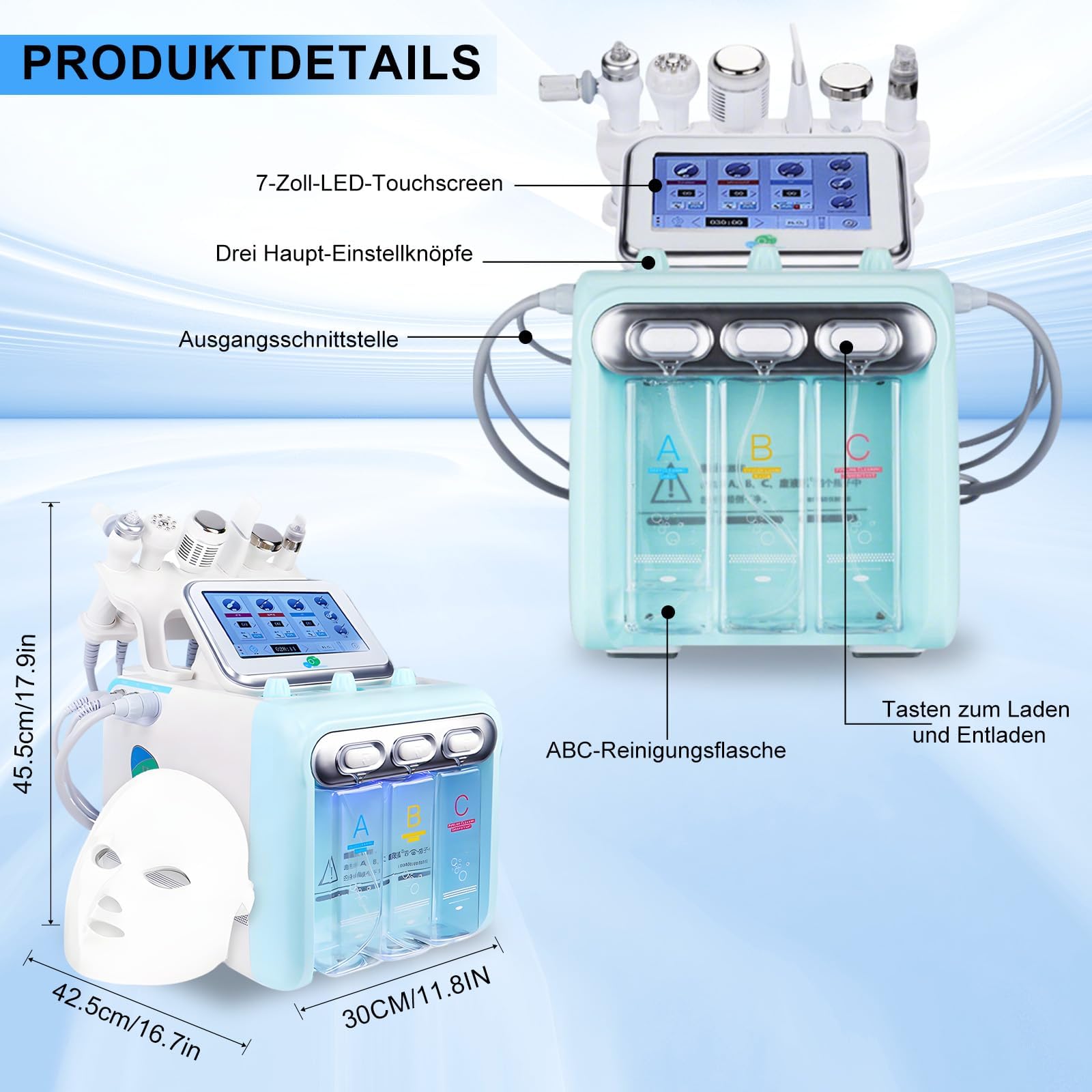 7 in 1 Hydrogen Oxygen Beauty Maschine,Hydrogen Oxygen Beauty Machine mit Maske,Multifunctional Hydra Face Care Device Deep clear SPA Beauty Machine Best for Salons/Parlour & Skin Clinics