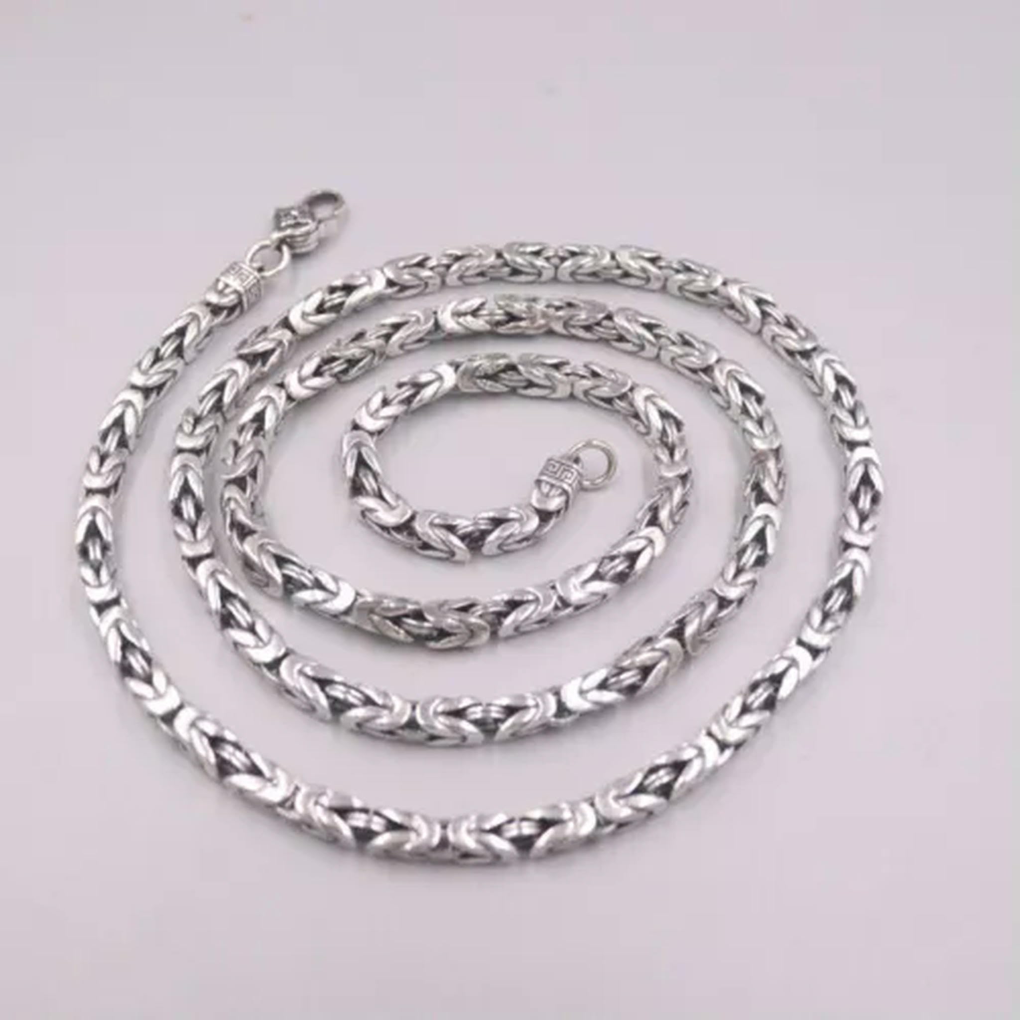 Collar de Plata auténtica 925 para Hombre y Mujer, eslabón de Cadena bizantino de 4mm