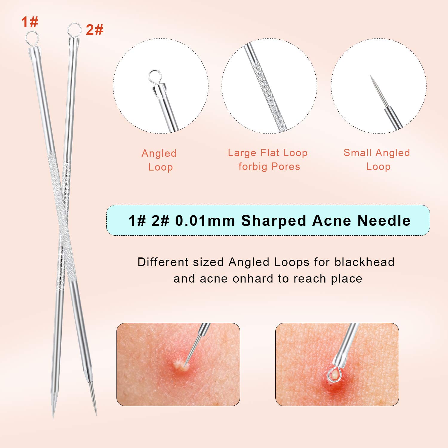 7PCS Blackhead Remover, Blackheads Extraction Removal Tool, Blemish Acne Pimple Extractor, Stainless Steel Removing Kit, Nose Face Clean Tools by OMDEAL : Beauty & Personal Care