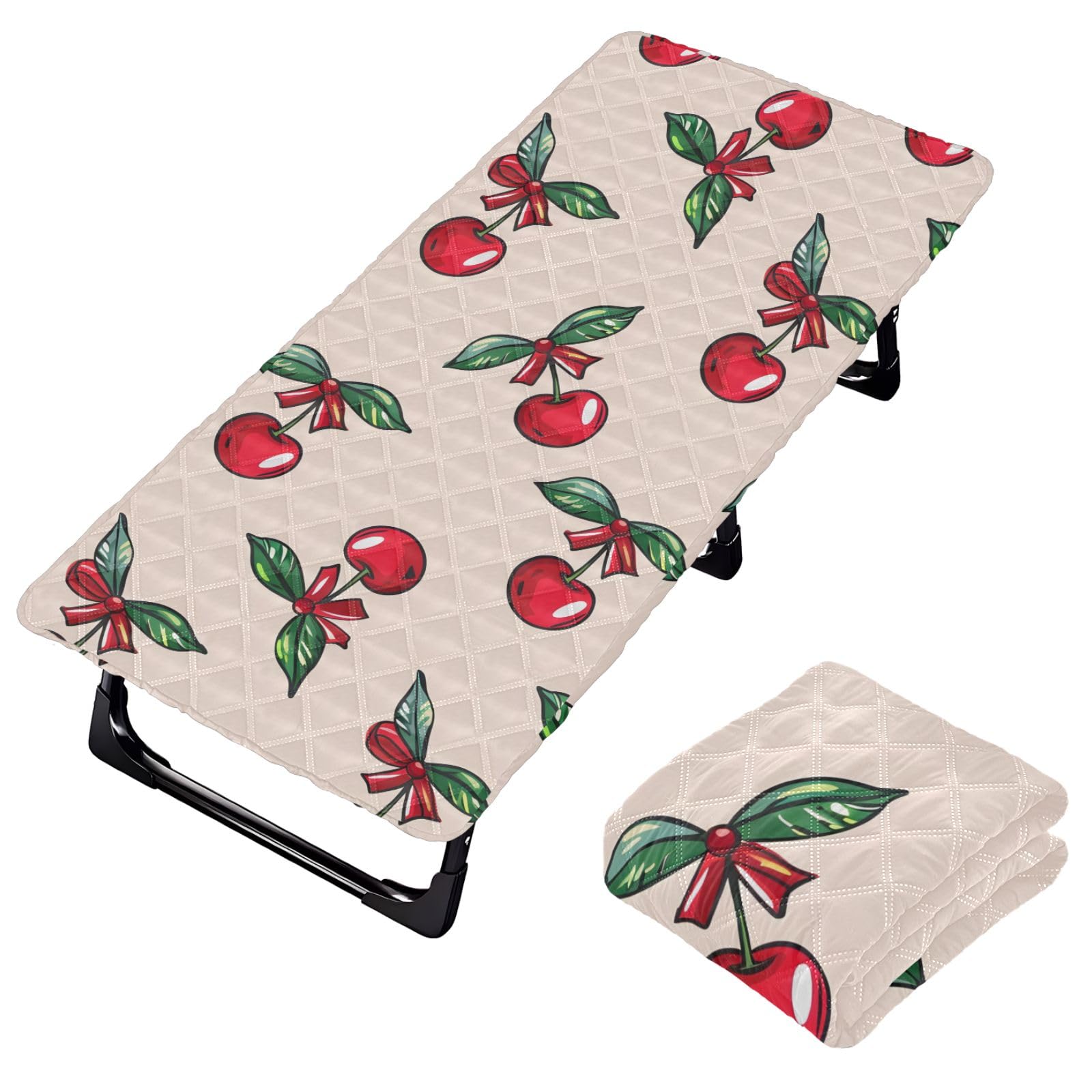 Portable Toddler Bed Sheet for Kids Doodle Pattern Red Cherry Bow-Knot Travel Bed Fitted Sheet