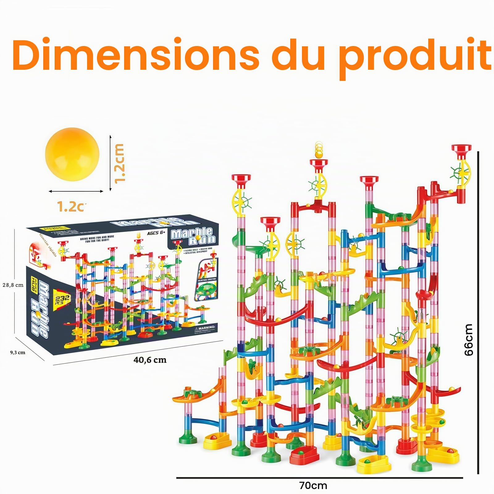 Circuit à billes, 232 pièces, à partir de 3 ans, jouet éducatif STEM, pour garçons et filles, anniversaire, Noël, vacances