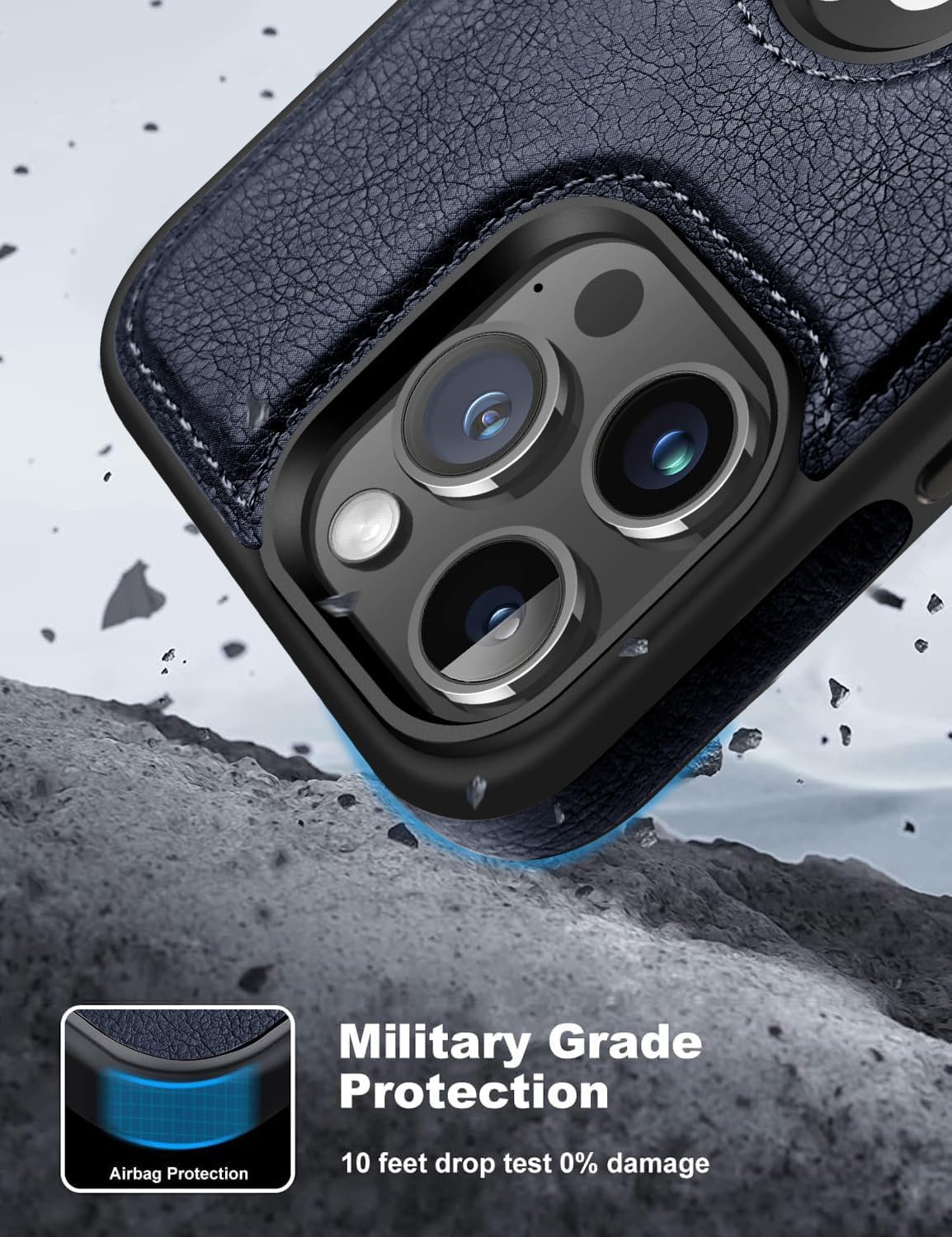 Magnetic for iPhone 16 Pro Max Leather Case,Built-in Invisible Stand [Compatible with Magsafe] Protective Slim Kickstand Phone Cover Compatible with iPhone 16 Pro Max (2024) 6.9" (Blue) - Image 6