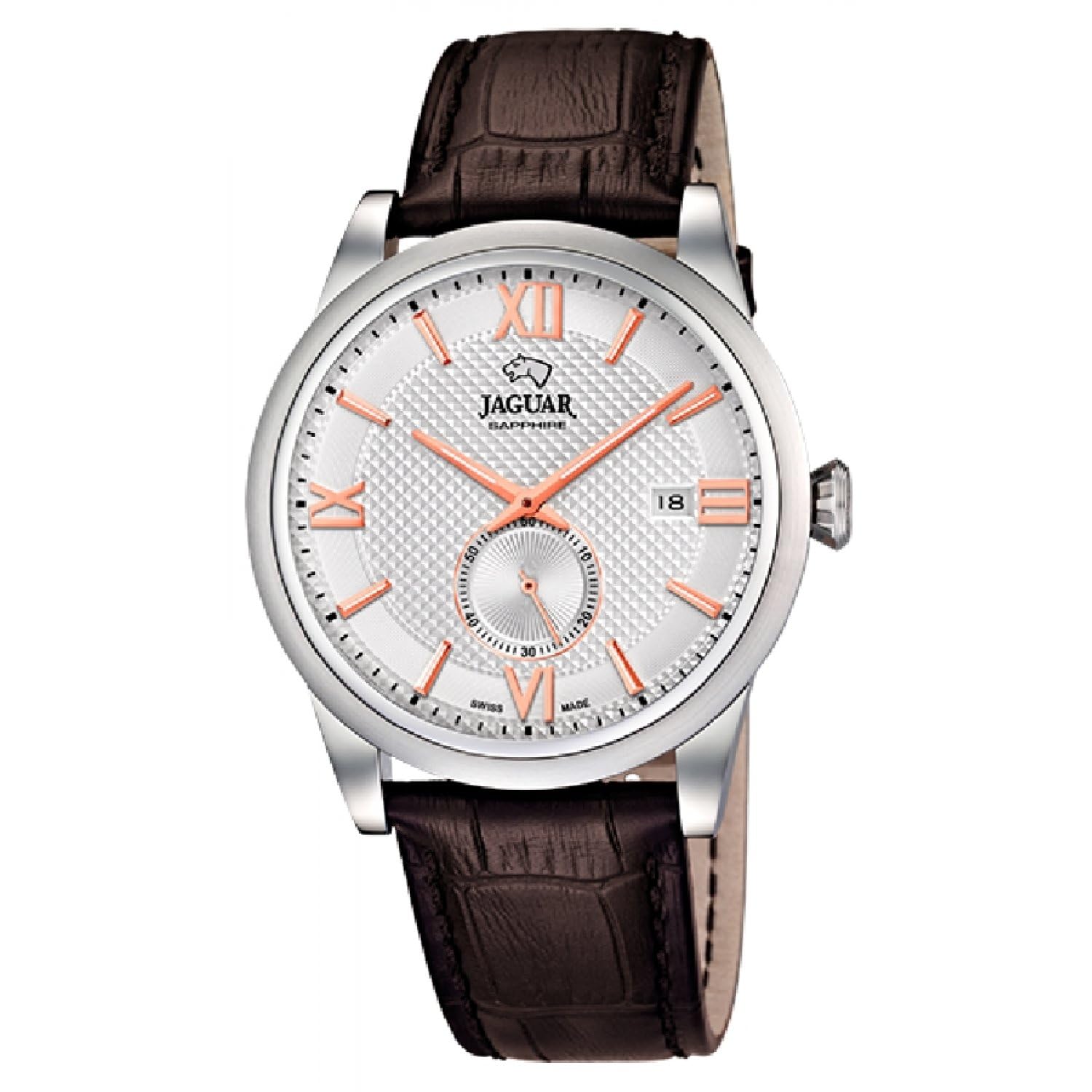JAGUAR Reloj Modelo J662/B de la colección ACAMAR, Caja de 42,5 mm Blanco con Correa de Piel marrón Oscuro para Caballero