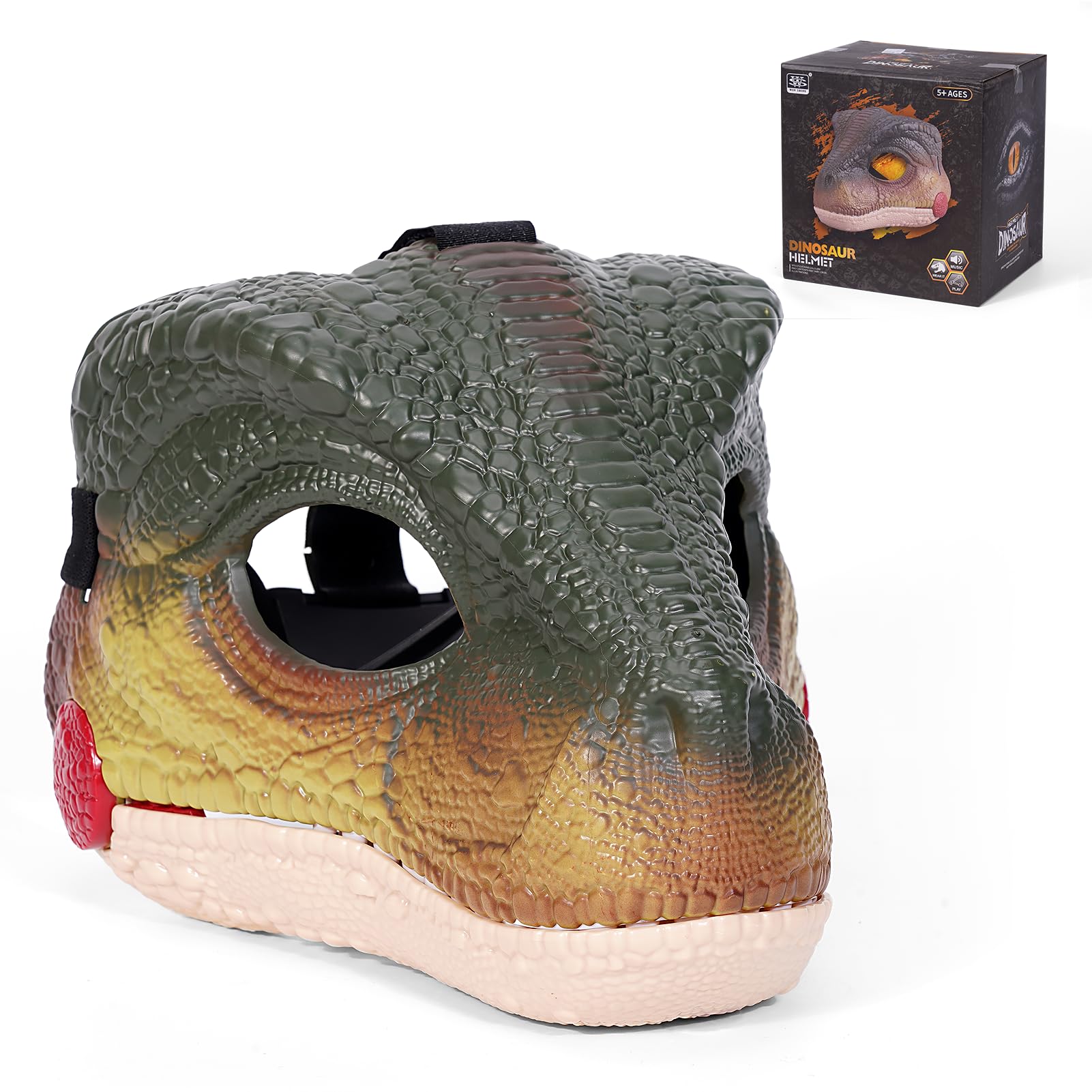 Starnearby Dinosaur Mask, Dino Mask Moving Jaw, Electric Dinosaur Toy Simulated Velociraptor Face Mask with Open Mouth Sound Effect for Kids Adults Funny Cosplay Gift Halloween Mask
